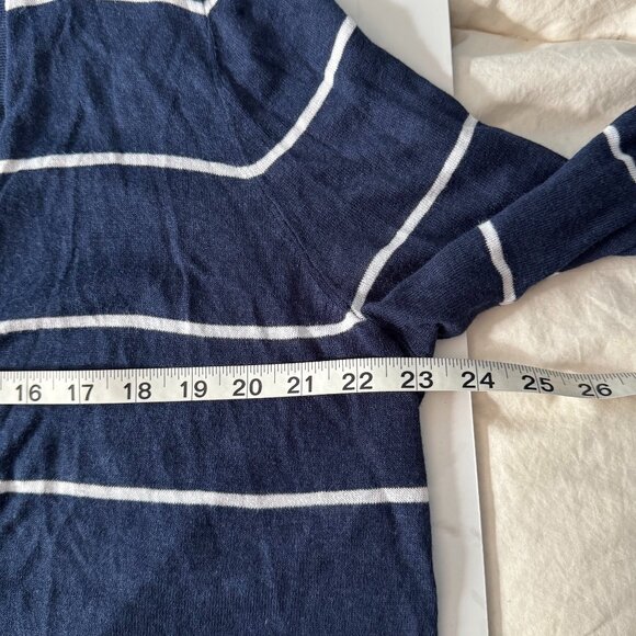 Loft Navy and White Striped Open Front Long Sleeve Cardigan – XL – Ramie/Viscose - Picture 7 of 10